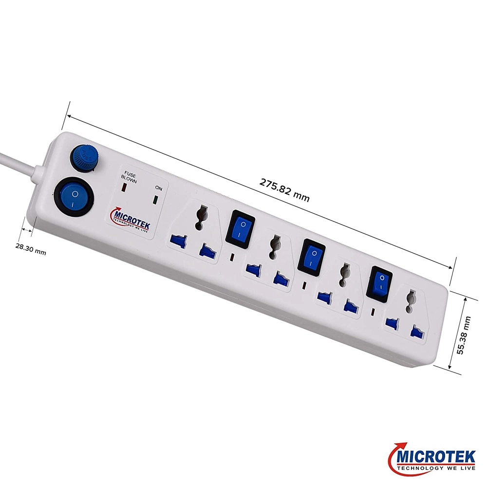 SPIKE GUARD, 4 SOCKET WITH FOUR SWITCH (1.5 METER)