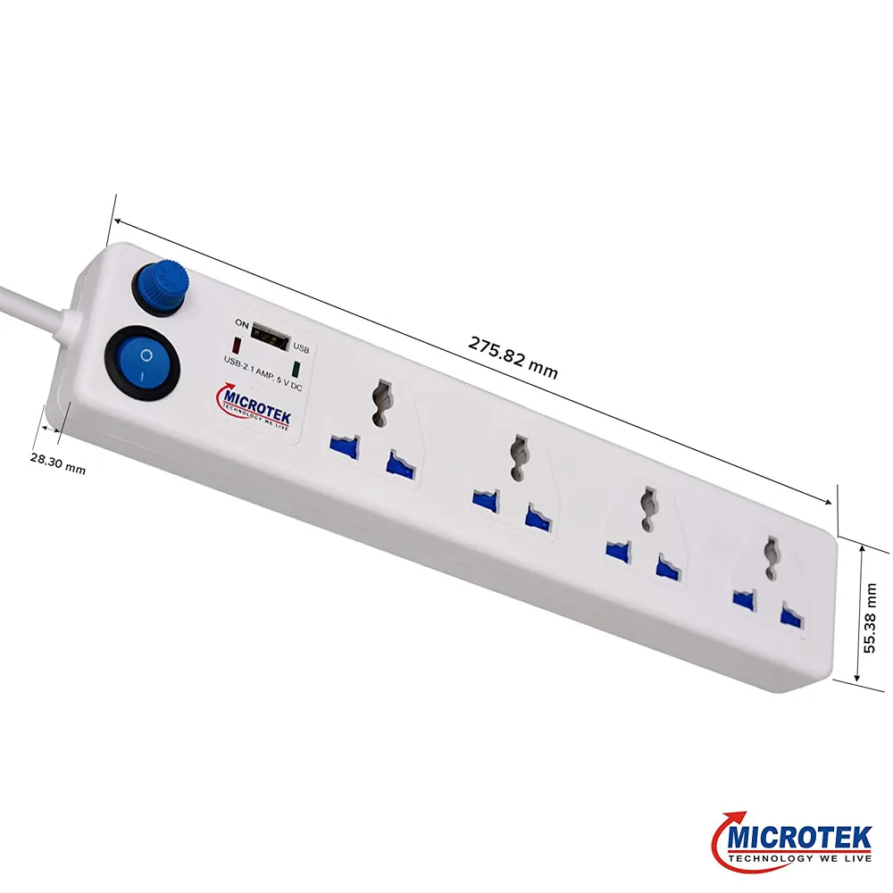SPIKE GUARD, 4 SOCKET + USB WITH ONE SWITCH (2 METER)